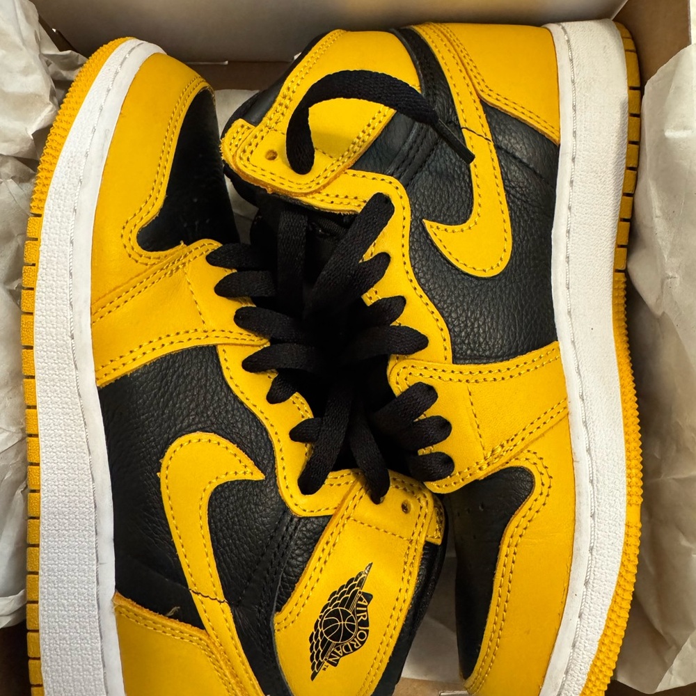 Kids Nike Jordan 1s Yellow and Black High-Top Sneakers